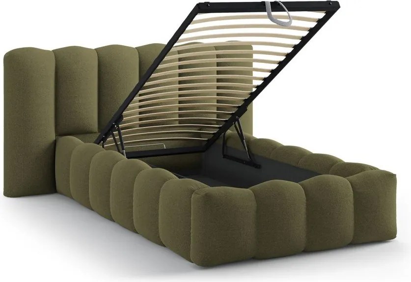 Kaki čalúnená jednolôžková posteľ s úložným priestorom s roštom 90x200 cm Lupine – Micadoni