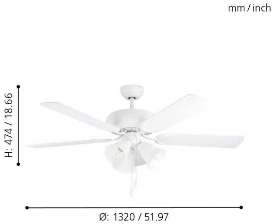 Eglo 35076 - Stropný ventilátor LAS PALMAS 3xE27/40W/230V biela