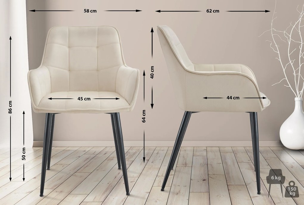 Jedálenská stolička Ferndale - zamat - krémová