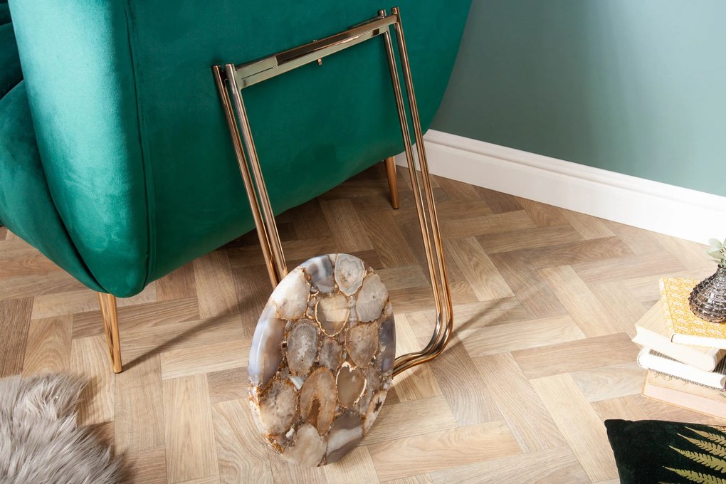 Príručný stolík Noble I 35cm achát modré zlato