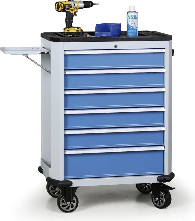 Pojazdný dielenský vozík na náradie G2, 6 zásuviek, modrá