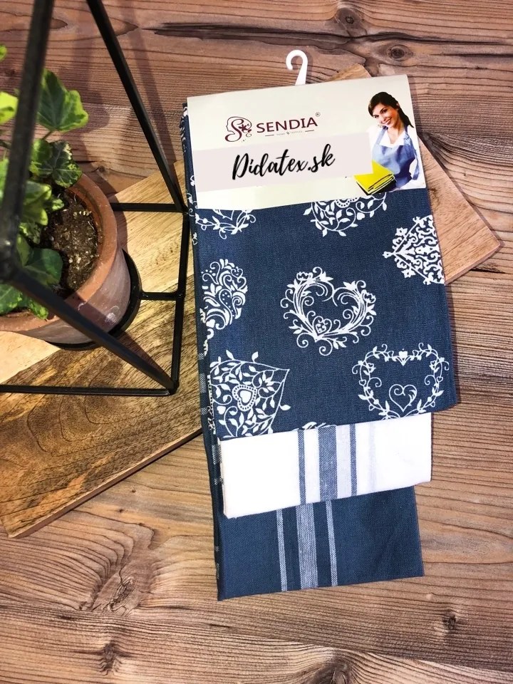 Sendia Textil A-1 Kuchynské utierky 3 Set Srdcia modré