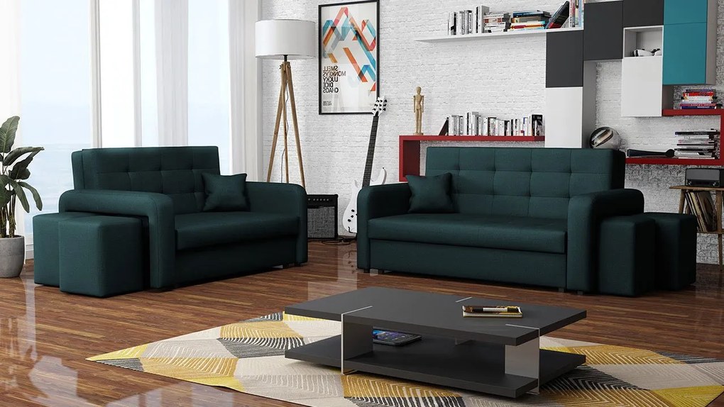 Rozkladacia sedacia súprava s úložným priestorom Clivia Home II + III, Taburetka: pravá strana (pohovka III) + ľavá strana (pohovka II), Dostupné poťahy: Manila 26