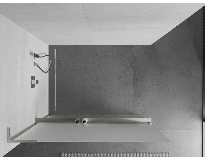 Mexen Kioto+ L, sprchová zástena Walk-In s poličkou a vešiakom 70 x 200 cm, 8mm sklo námraza, brúsená oceľ profil, 800-070-123-97-30