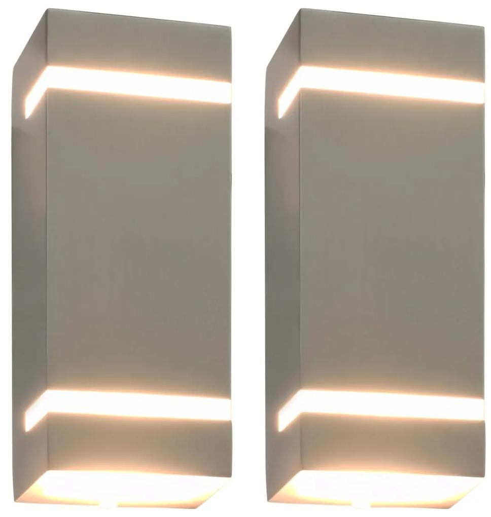 vidaXL Vonkajšie nástenné svietidlá 2 ks, 35W, strieborné, obdĺžnikové