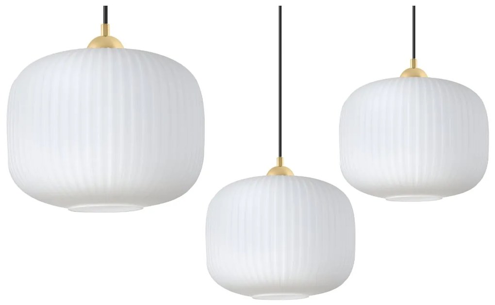 Závesné svietidlo Riffle 3, 1x biele sklenené tienidlo, b/g