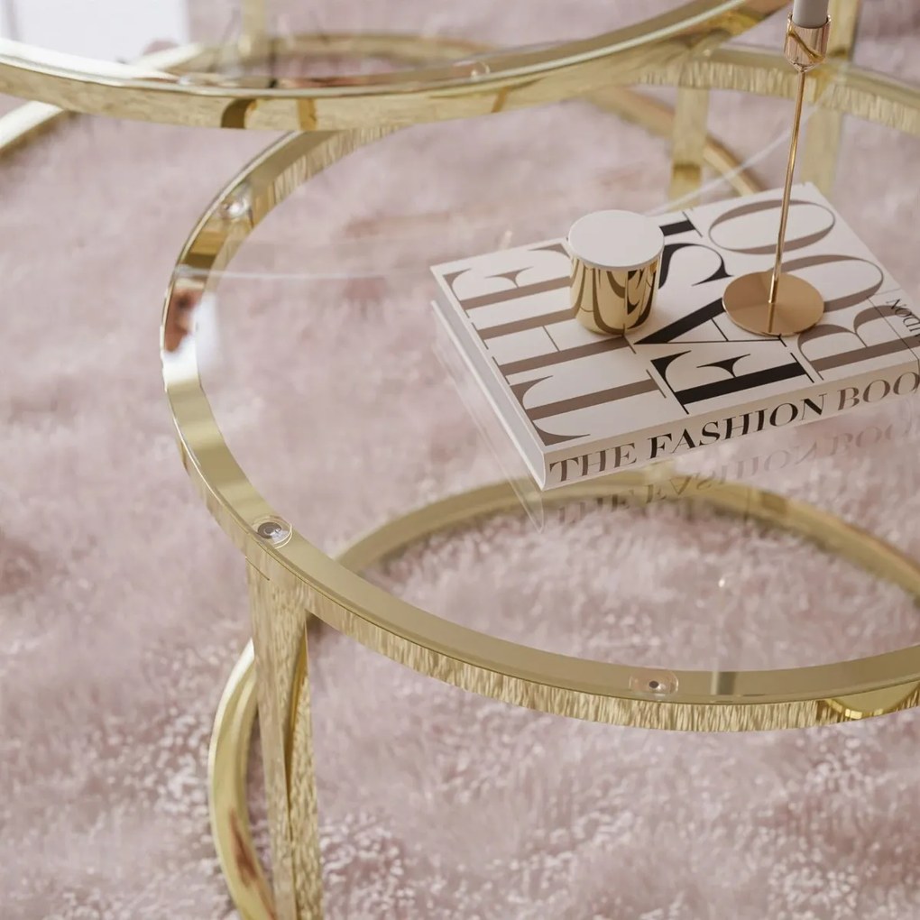 OKRÚHLY KONFERENČNÝ STOLÍK LEONARDO GLOSS CHROME 2v1 SKLO + ZLATÝ LESK