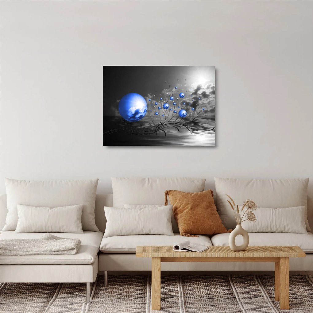 Sklenený obraz tmavo modrých gulí (70x50 cm)