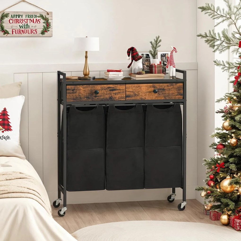 Koš na prádlo Vasagle Boro 130,2 L černý/hnědý