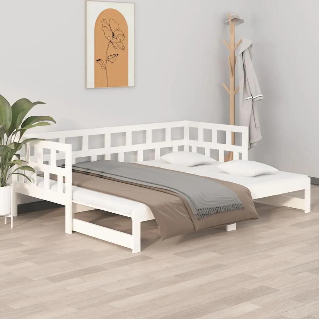 Rozkladacia denná posteľ biela borovicový masív 2x(90x200) cm