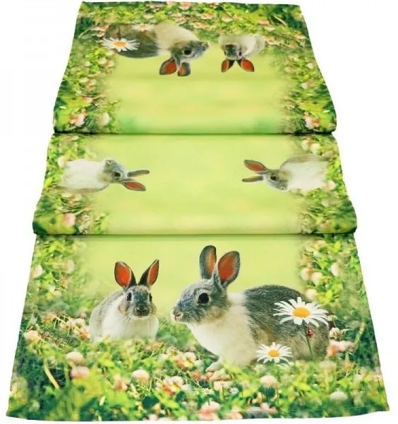 Veľkonočný obrus Jarné zajace 40x90 cm