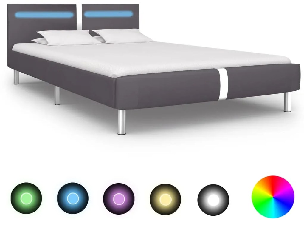 vidaXL Posteľný rám s LED, sivý, umelá koža 120x200 cm