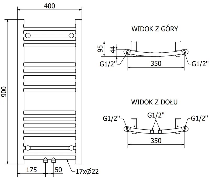 Mexen Ares, vykurovacie teleso 900 x 400 mm, 312 W, čierna, W102-0900-400-00-70