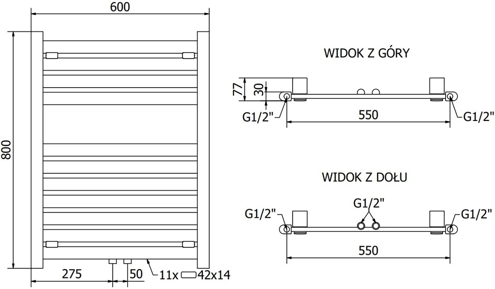 Mexen Uran, elektrické vykurovacie teleso 800x600 mm+ vykurovacia tyč 600 W, čierna, W105-0800-600-2600-70