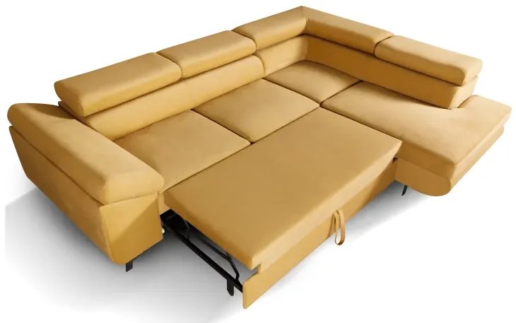 Rohová sedacia súprava Cosmo, pravá, žltá (zetta 296/nohy čierne)