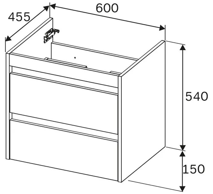 Skrinka s umývadlom 60 AM.PM Spike MPA-FHX0602WG-WCC0602WG závesná, 2 zásuvky, lesklá biela