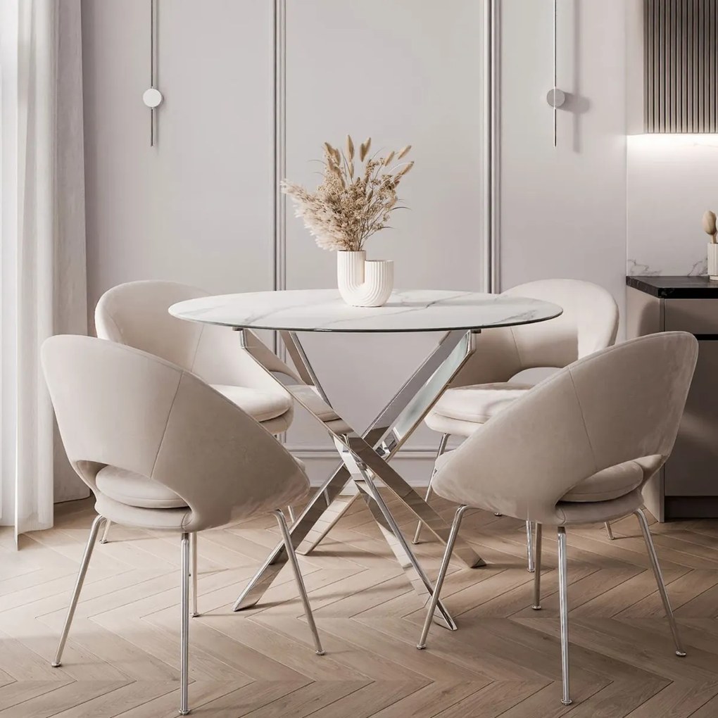 OKRÚHLY JEDÁLENSKÝ STÔL PASCAL CHRÓM + KERAMICKÁ DOSKA MRAMOR 90 cm