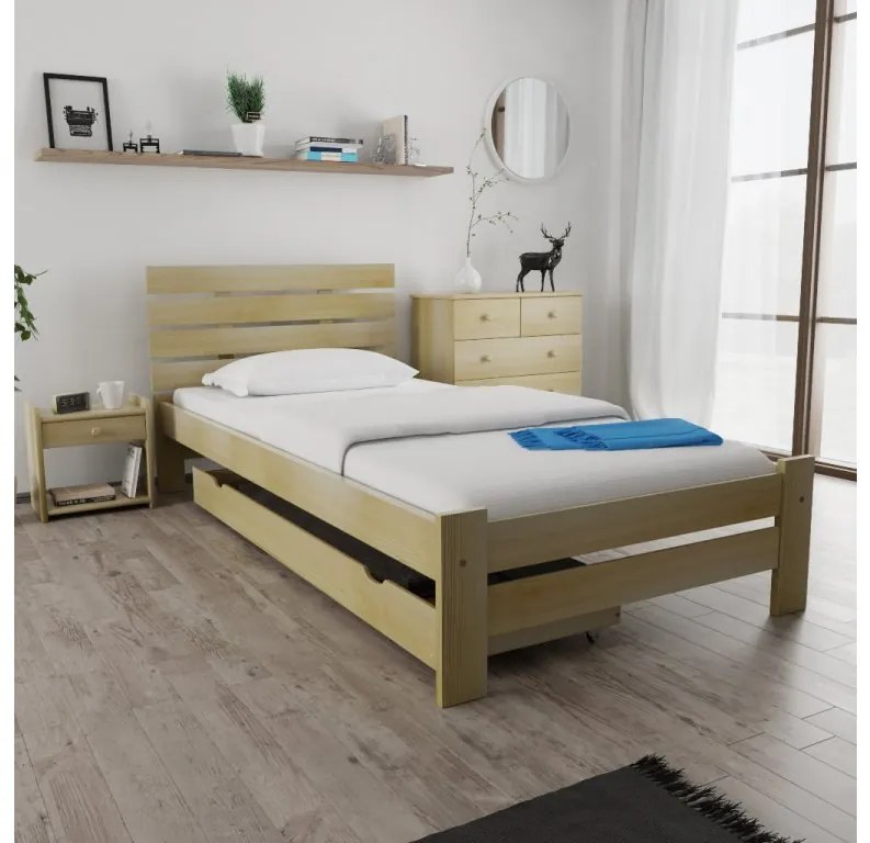 Posteľ PARIS zvýšená 80x200 cm, borovica Rošt: S latkovým roštom, Matrac: Matrac COCO MAXI 20 cm