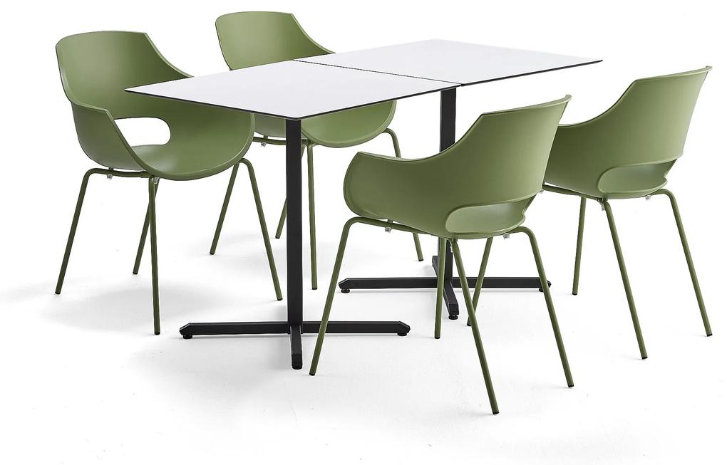 Jedálenská zostava: Stôl Becky + 4 zelené stoličky River