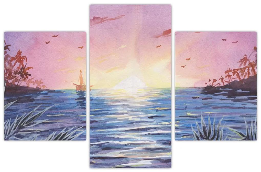 Obrázok - Západ slnka nad vodou, aquarel (90x60 cm)