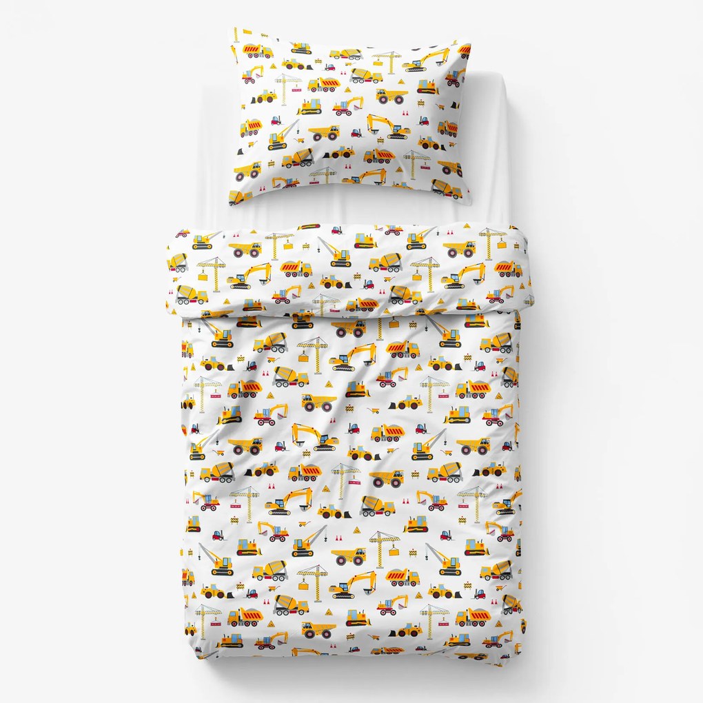 Goldea detské bavlnené obliečky - nákladné autá a bagre 140 x 200 a 70 x 90 cm