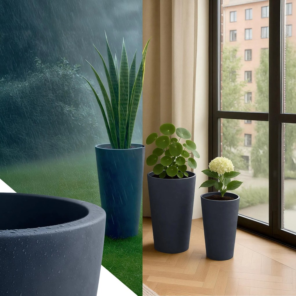 Sada 3 ks kvetináčov 3 round - antracitová