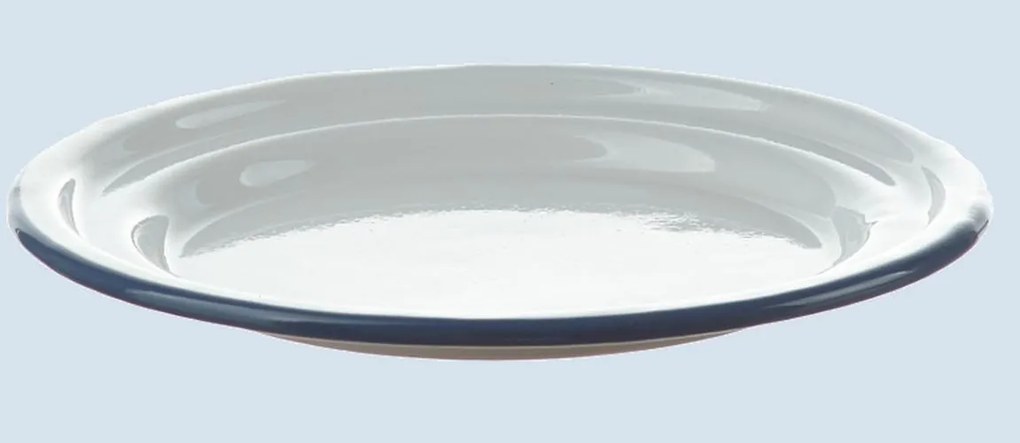 Biely smaltovaný dezertný tanierik s modrou linkou White blue - Ø 18cm