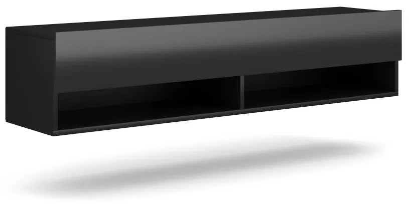 Závesný TV stolík Derby 140 cm čierny mat/čierny lesk