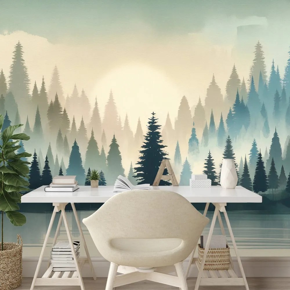 Samolepiaca tapeta zahmlený lesný súmrak