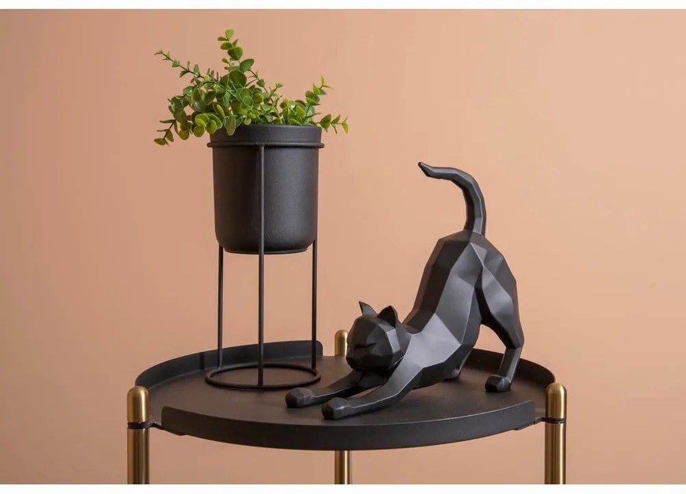 Matne čierna soška PT LIVING Origami Stretching Cat, výška 30,5 cm