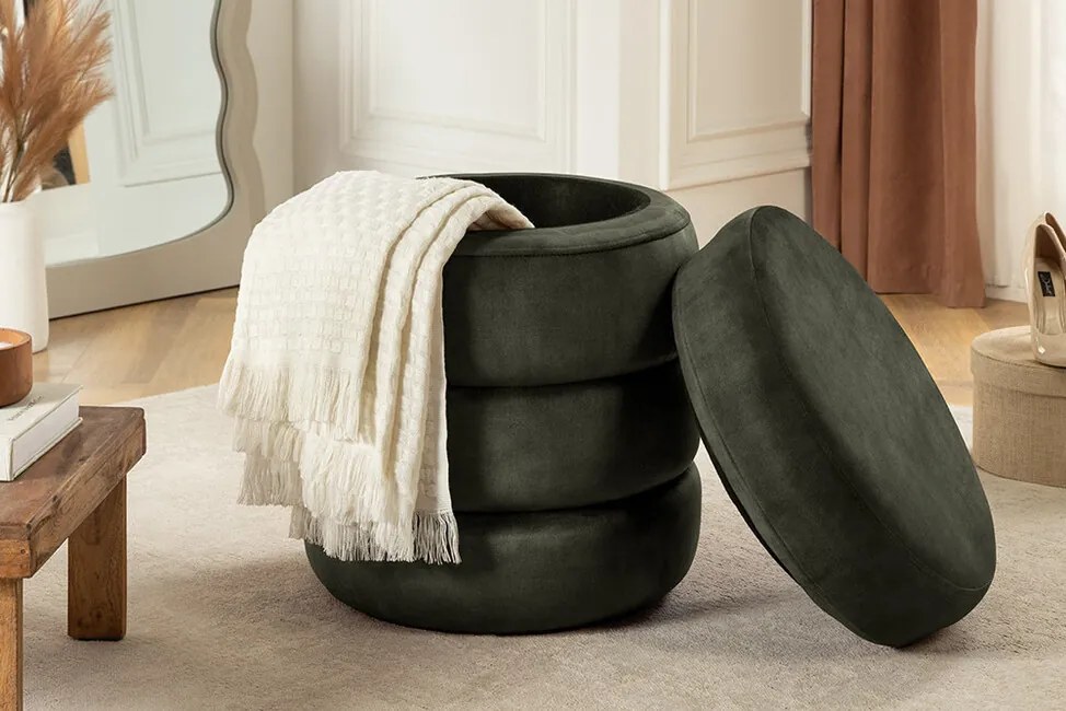 Moderný taburet Fashion zelený zamat 40cm