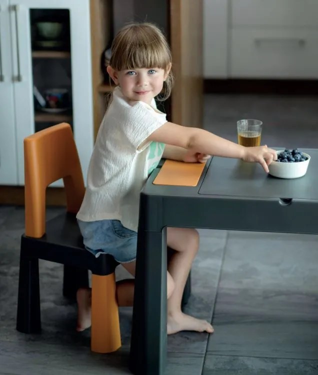 Detský stolček s dvoma stoličkami TEGGI MULTIFUN - grafitový/horčicový