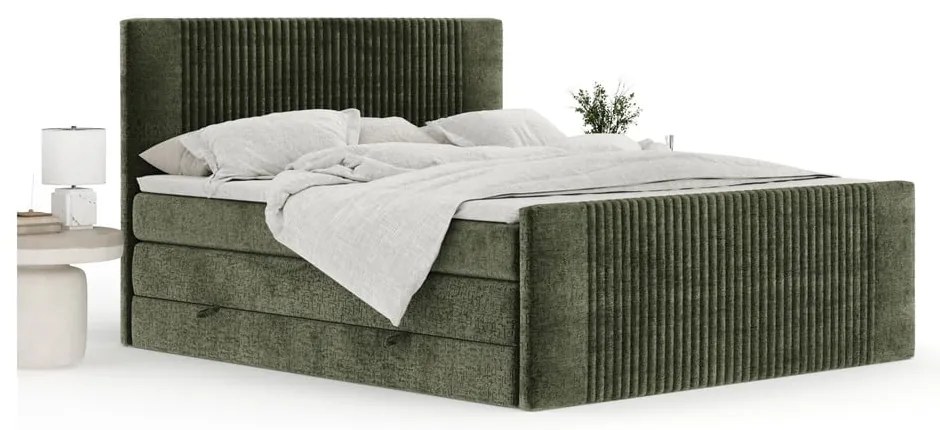Tmavozelená boxspring posteľ s úložným priestorom 200x200 cm Bergamo – Maison de Rêve
