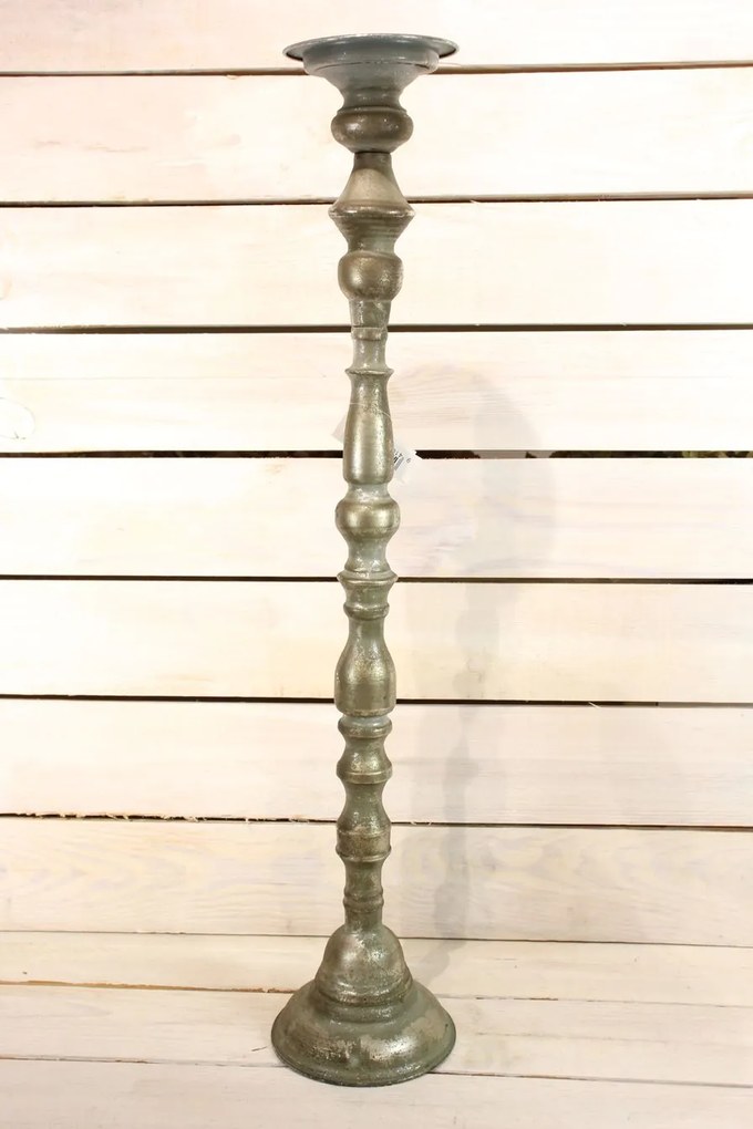 Kovový svietnik na podstavci - zeleno-strieborný (v. 68,5 cm) - moderný štýl