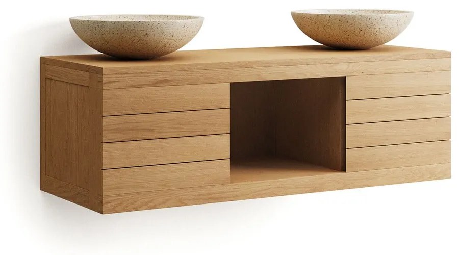 Nízka závesná skrinka pod umývadlo z teakového dreva v prírodnej farbe 120x40 cm Yenit – Kave Home