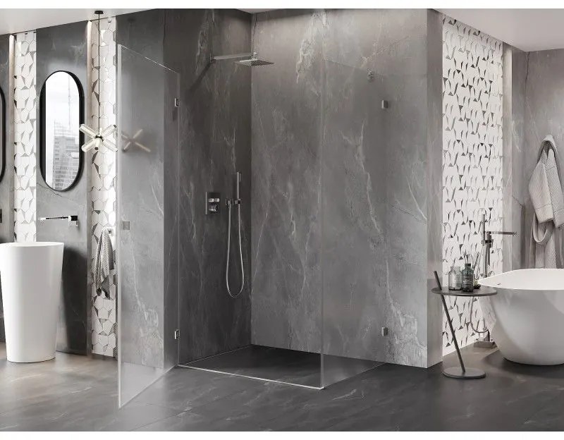 Mexen Lunar-B, výklopný sprchový kút ľavý 90 x 80 cm, 8mm číre sklo, oceľový profil, 832-090-080-97-00-L