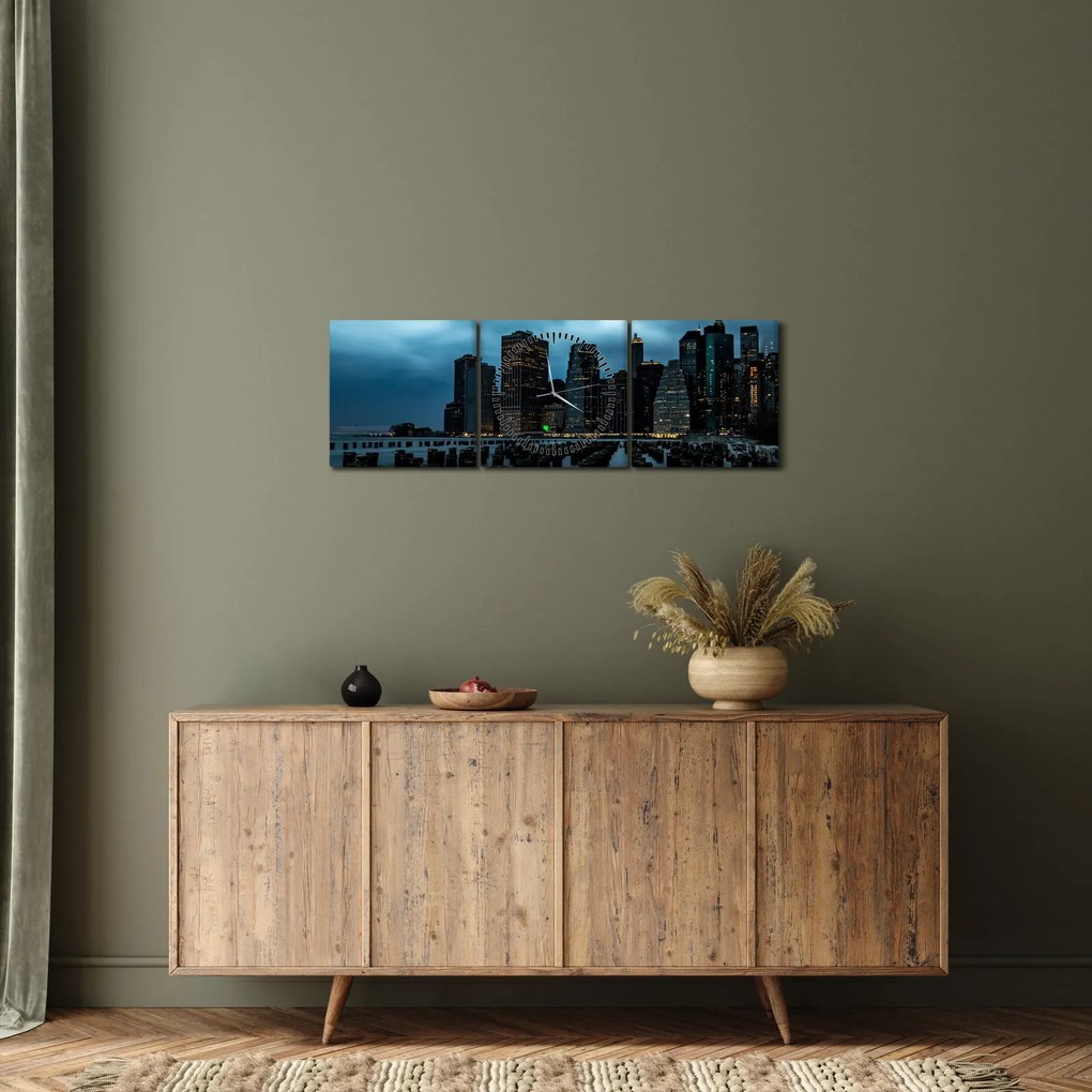 Obraz - Pohľad na mrakodrapy New Yorku (s hodinami) (90x30 cm)