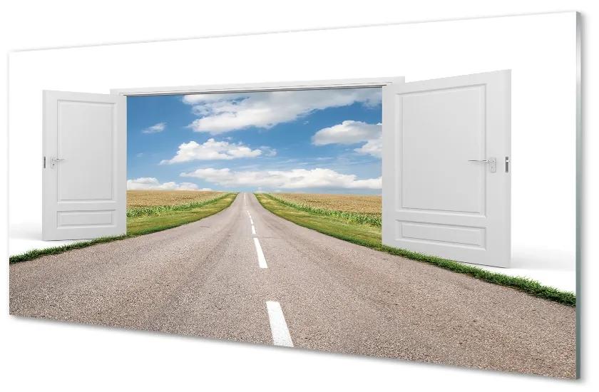 Sklenený obraz Poľná cesta 3d dvere 100x50 cm
