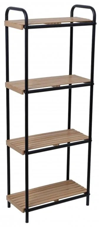 Erga Mike, kovový kúpeľňový štvorpolicový regál na postavenie 42x22x106,5 cm, čierna-prírodná hnedá, ERG-YKA-P.MIKE-4