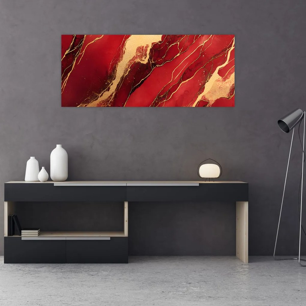 Obraz - Červeno-zlatý mramor (120x50 cm)