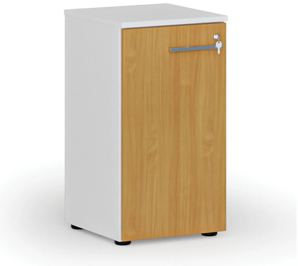 Nízka kancelárska skriňa s dverami PRIMO WHITE, 400 x 420 x 740 mm, biela/buk