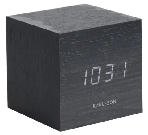 Čierny budík Karlsson Mini Cube, 8 × 8 cm