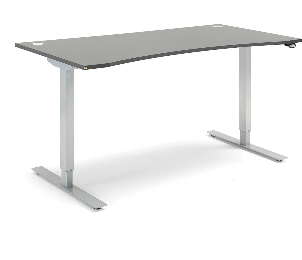 Výškovo nastaviteľný stôl Flexus, s vykrojením, 1600x800 mm, šedá