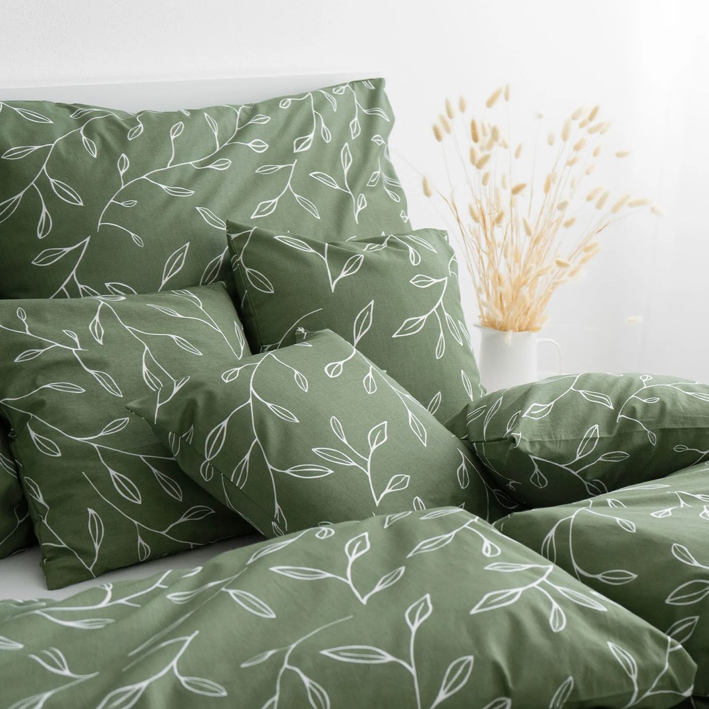 Goldea bavlnené posteľné obliečky - čajové lístky 200 x 200 a 2ks 70 x 90 cm