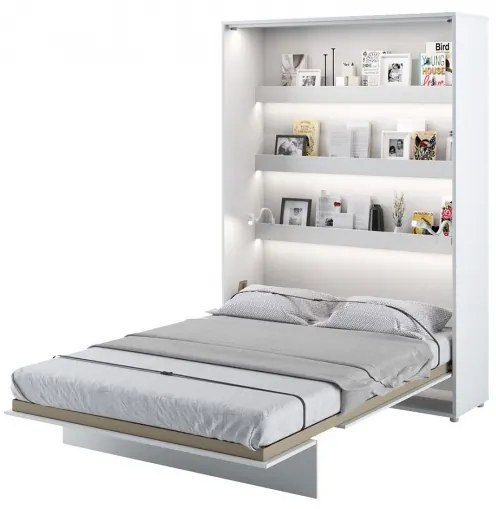 Vertikálna sklápacia posteľ s LED lampičkami a osvetlením políc 140x200 CELENA - biela