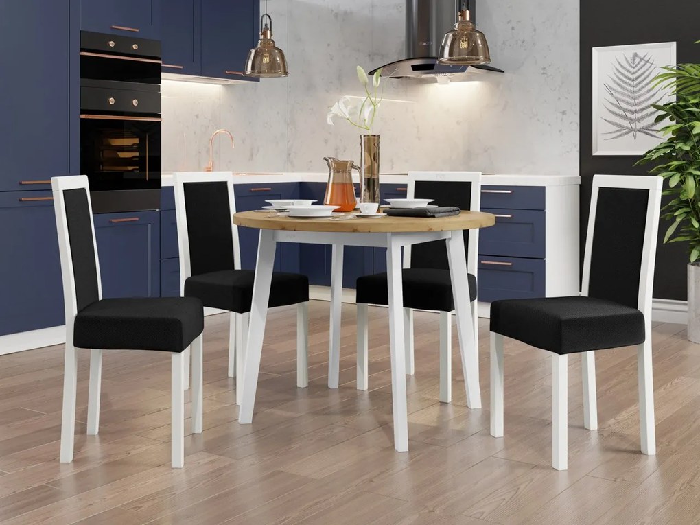 Jedálenský stôl so 4 stoličkami AL01, Morenie: dub artisan L, Poťahové látky: Kronos 7, Farby nožičiek: biela Mirjan24 5903211235559