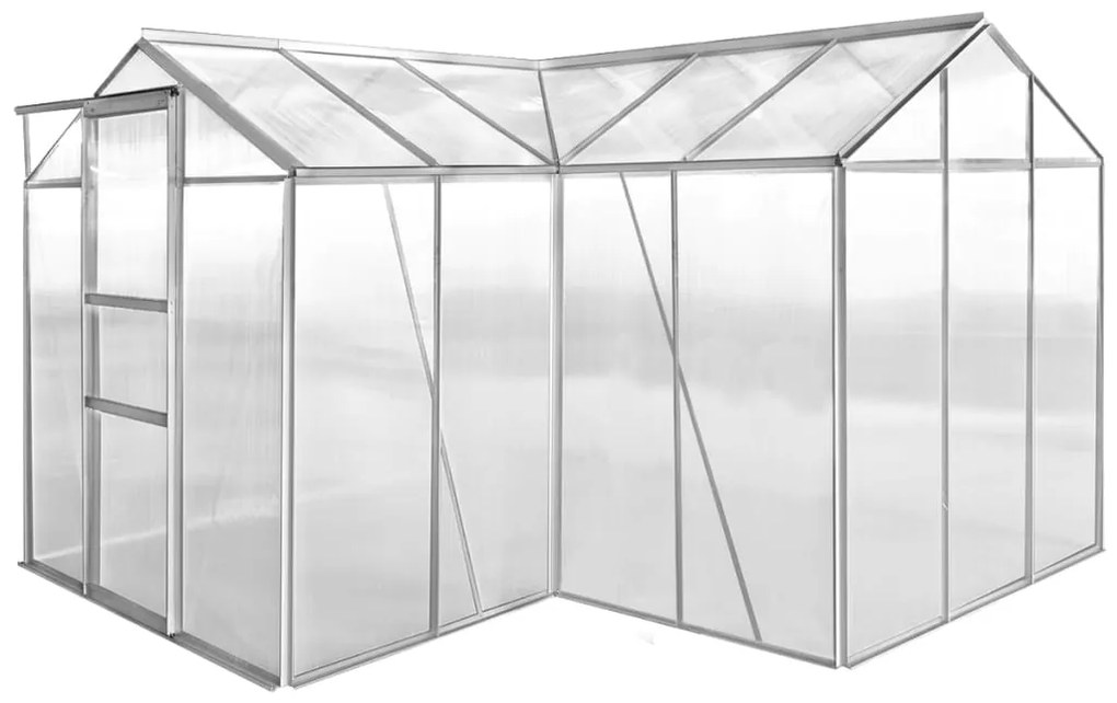 vidaXL Hliníkový skleník s 2 časťami a dutými panelmi