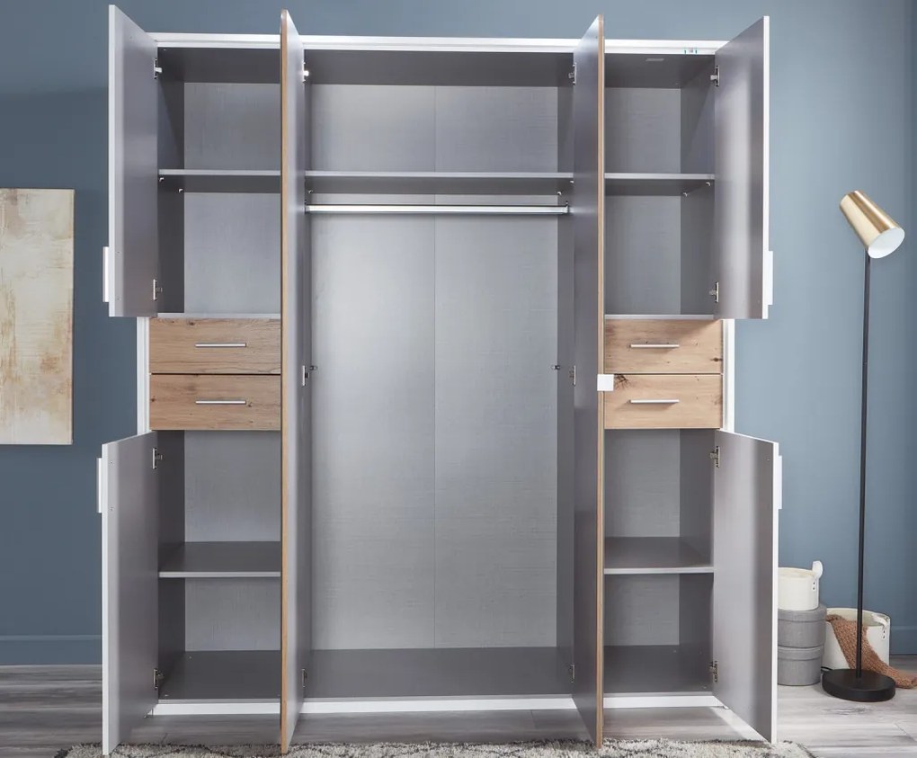 Šatníková skriňa Vegas, 180 cm, biela / dub artisan