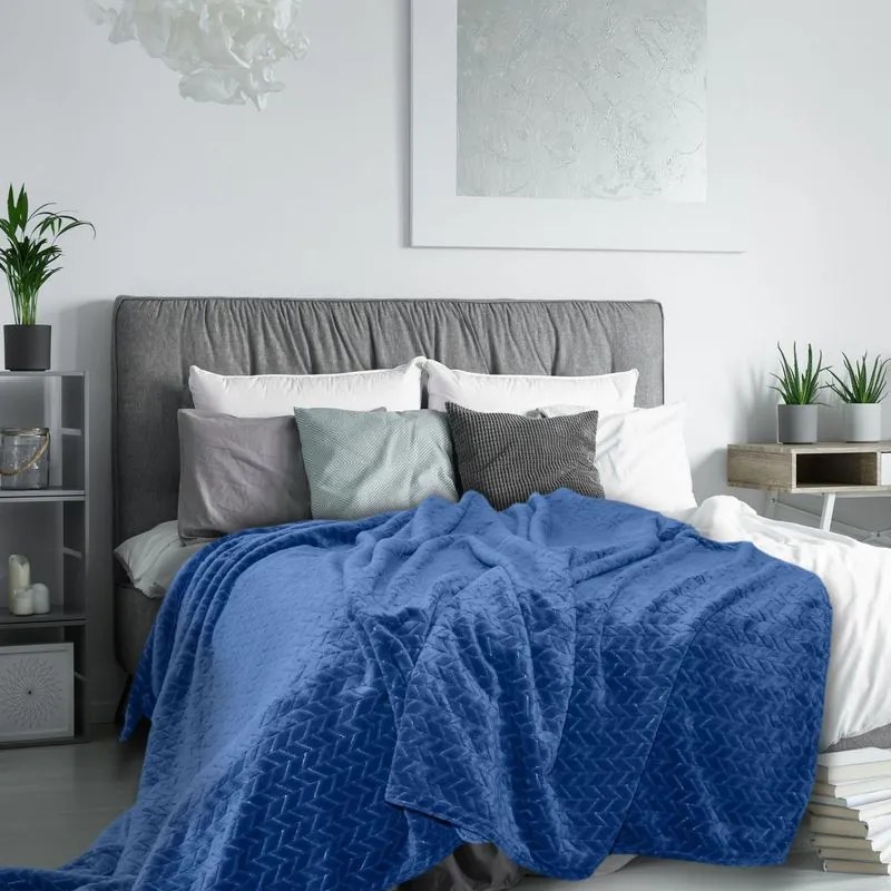 EUROFIRANY Klasická deka z vlákna príjemného na dotyk 220 cm x 200 cm tmavomodrá 100 % polyester