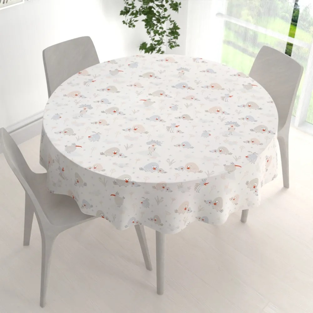 Biante Detský bavlnený okrúhly obrus Sandra SA-614 Veselé vtáčiky na bielom Ø 70 cm